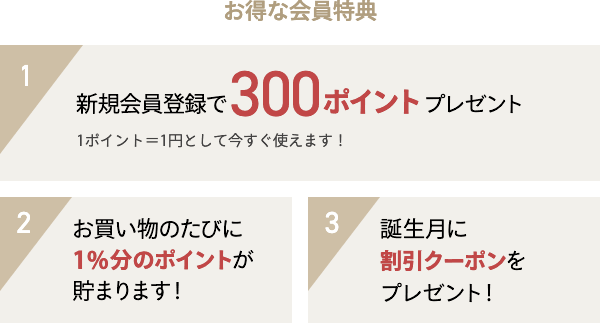 新規会員登録で300ポイントプレゼント